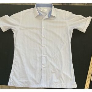 Wallstreet Shirt Mens Large Blue Geometric Dress Short Sleeve Button Down